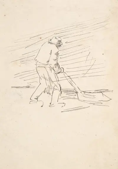 Study of a man pushing a plow av Félicien Rops