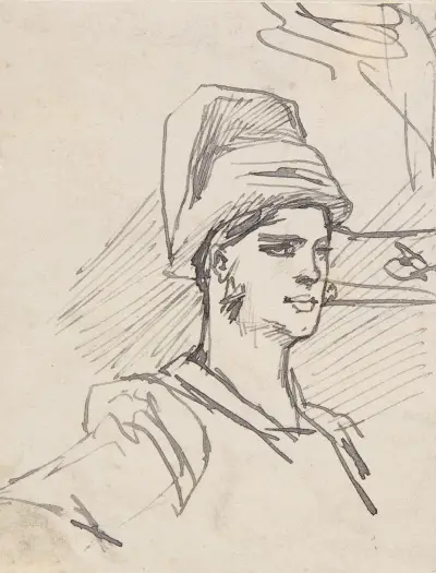 Studie av huvud och axlar på kvinna med huvudbonad av Félicien Rops