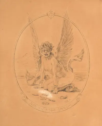 Woman-winged fish or rare fish av Félicien Rops