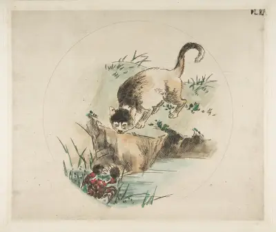 En katt jagar en krabba av Félix Bracquemond