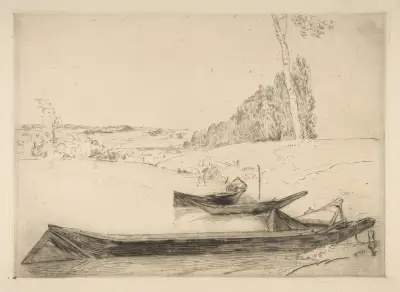 Bachots au bords de la Seine av Félix Bracquemond