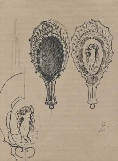 Projekt ręcznego lusterka, 1900 – Nr. 1, Félix Bracquemond