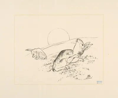 Deux lapins, la lune derrière colline. av Félix Bracquemond