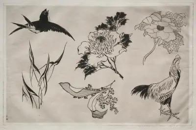 Dinner Service (Rousseau service); Swallow, Rooster and Flowers (no. 8) av Félix Bracquemond