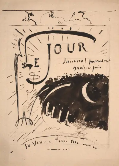 Utkast till omslag eller titel för 'Le Jour et la Nuit' av Félix Bracquemond