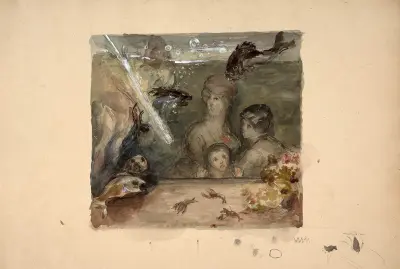 Familj vid akvariet av Félix Bracquemond