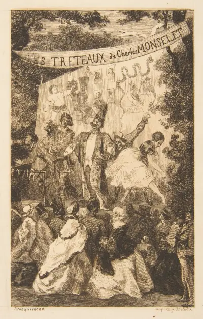 Frontespis till 'Les Tréteaux de Monselet' av Félix Bracquemond