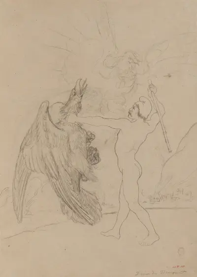 Gaulois coiffé du bonnet phrygien étouffant l’ Aigle Germain av Félix Bracquemond
