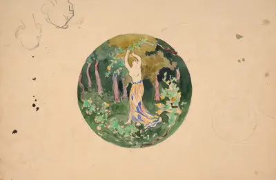 ‘Le Verger’, woman picking fruit in a landscape av Félix Bracquemond