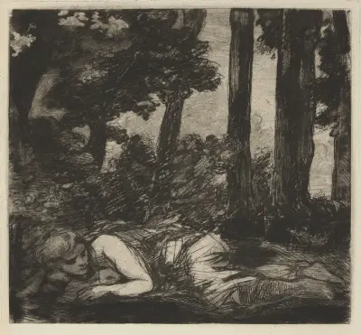 Nymphe couchee au bord d’un ruisseau (Nymph lying on the banks of a stream) av Félix Bracquemond