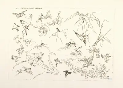 Japanska fåglar och blommor av Félix Bracquemond