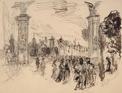 Passers-by on the Alexandre III bridge av Félix Bracquemond