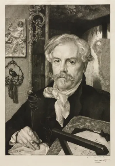 Porträtt av Edmond de Goncourt av Félix Bracquemond