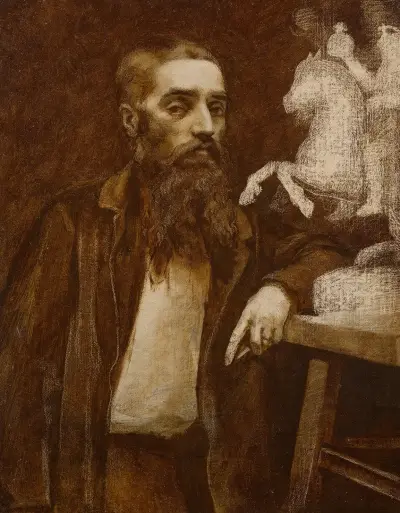 Porträtt av skulptören Armand Le Véel av Félix Bracquemond