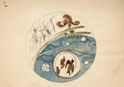 Röd iris och fåglar av Félix Bracquemond