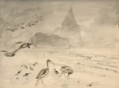 Sandbankarna vid Tombelaine och Mont Saint-Michel av Félix Bracquemond