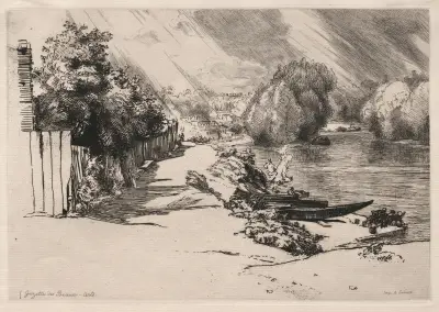 Seinen vid Bas-Meudon med Seguin- och Mottiauxöarna av Félix Bracquemond