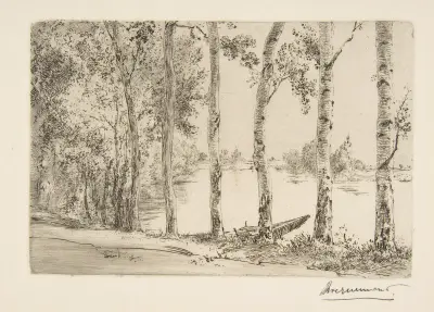Trembles au bord de la Seine av Félix Bracquemond