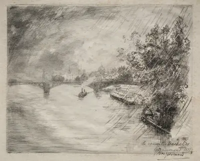 Vy över bron Saint-Pères av Félix Bracquemond