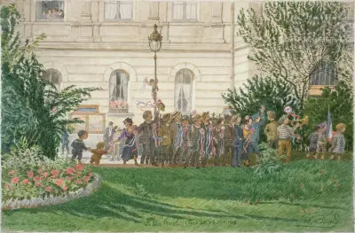 Torget vid rådhuset i 14:e arrondissementet, liten parad, 8 september 1918 av Félix Brard