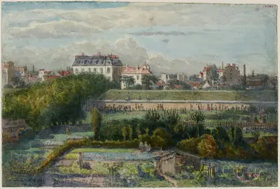 Vue de la porte de Montrouge et des jardins, prise de la rue Lakanal au Grand-Montrouge av Félix Brard