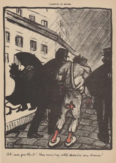 Ah! mon gaillard! Vous montrez votre derrière aux dames! av Félix Vallotton