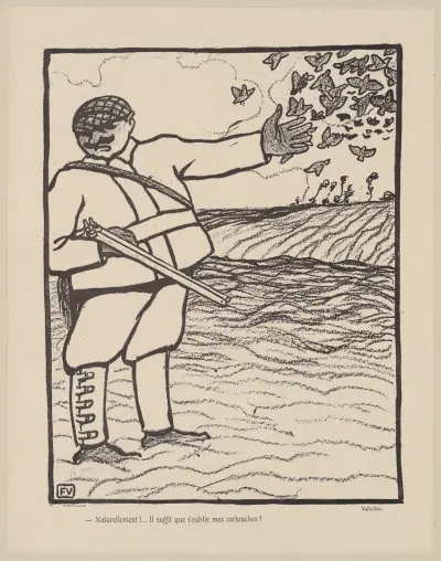 Naturellement!… Il suffit que j’oublie mes cartouches!. av Félix Vallotton