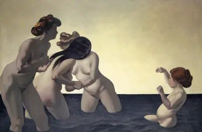 Three Women and One Little Girl Playing in the Water av Félix Vallotton