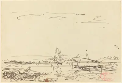 A Cove with a Sailboat av Félix Ziem
