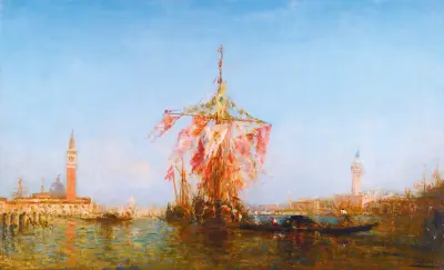 Prydd båt på lagunen, Venedig av Félix Ziem