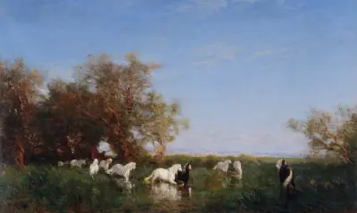 Vilda hästar i Camargue av Félix Ziem