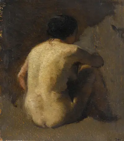 Femme nue assise, vue de dos av Félix Ziem