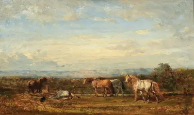 Camarguehästar av Félix Ziem