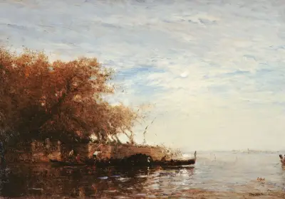 Venedig, den franska trädgården i månsken av Félix Ziem
