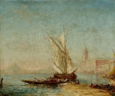 Vy över Venedig med Dogepalatset av Félix Ziem