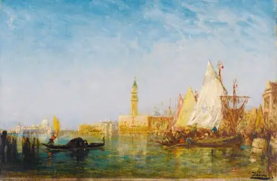 Utsikt över Venedig med Dogepalatset av Félix Ziem