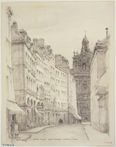 Rue de Sévigné, vlevo Rue d'Ormesson a v pozadí kostel Saint-Paul Saint-Louis, Ferdinand Boberg