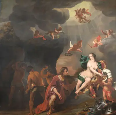 Aeneas Receiving a New Set of Armour from Venus av Ferdinand Bol