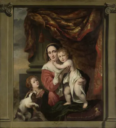 Caritas; Joanna de Geer (1629-1691) with her Children Cecilia Trip (1660-1728) and Laurens Trip (b. 1662) av Ferdinand Bol