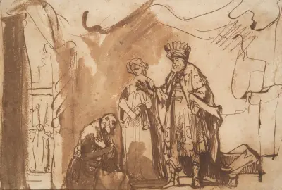 King Ahasuerus and Queen Esther Acknowledging Mordecai’s Role in Saving the Jews von Ferdinand Bol