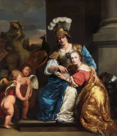 Margarita Trip As Minerva, Instructing Her Sister Anna Maria Trip av Ferdinand Bol