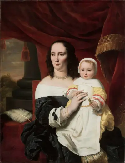 Porträtt av Johanna de Geer-Trip med dottern Cecilia av Ferdinand Bol
