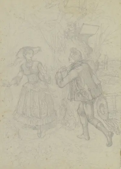 En ung man som möter en ung dam (Goethe och Friederike Brion) av Ferdinand Fellner