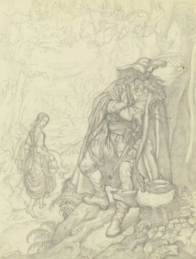 Ein Räuber, ein Bauernmädchen beobachtend av Ferdinand Fellner