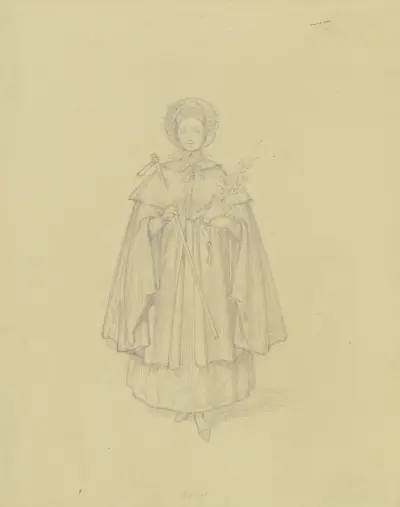 Ung kvinna med blomkruka och hacka (Allegori över månaden april) av Ferdinand Fellner