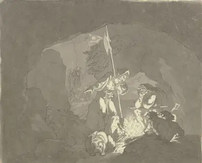 Eine Räuberhöhle bei Feuerbeleuchtung av Ferdinand Fellner