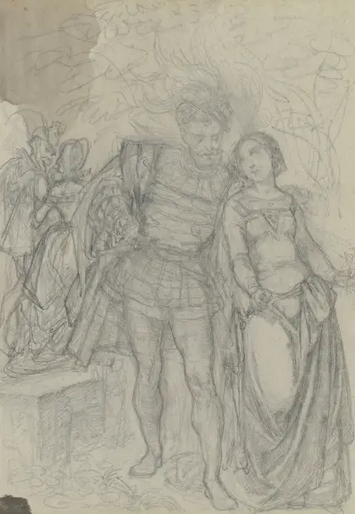 Faust och Gretchen, i bakgrunden Marthe och Mephisto av Ferdinand Fellner