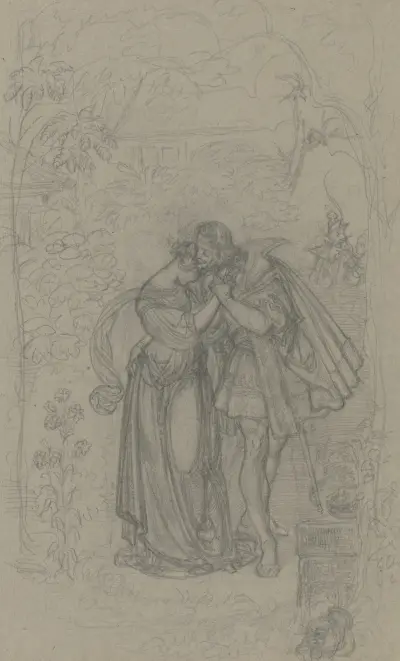 Faust och Gretchen, i bakgrunden Marthe och Mephisto av Ferdinand Fellner