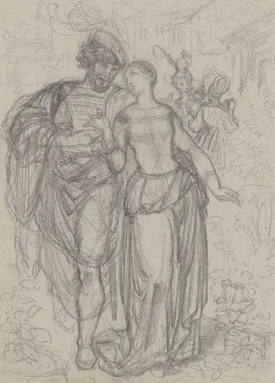 Faust och Gretchen, i bakgrunden Marthe och Mephisto av Ferdinand Fellner