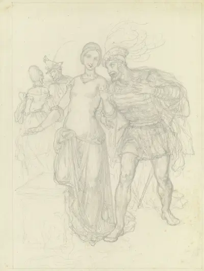 Faust och Gretchen, i bakgrunden Marthe och Mephisto av Ferdinand Fellner